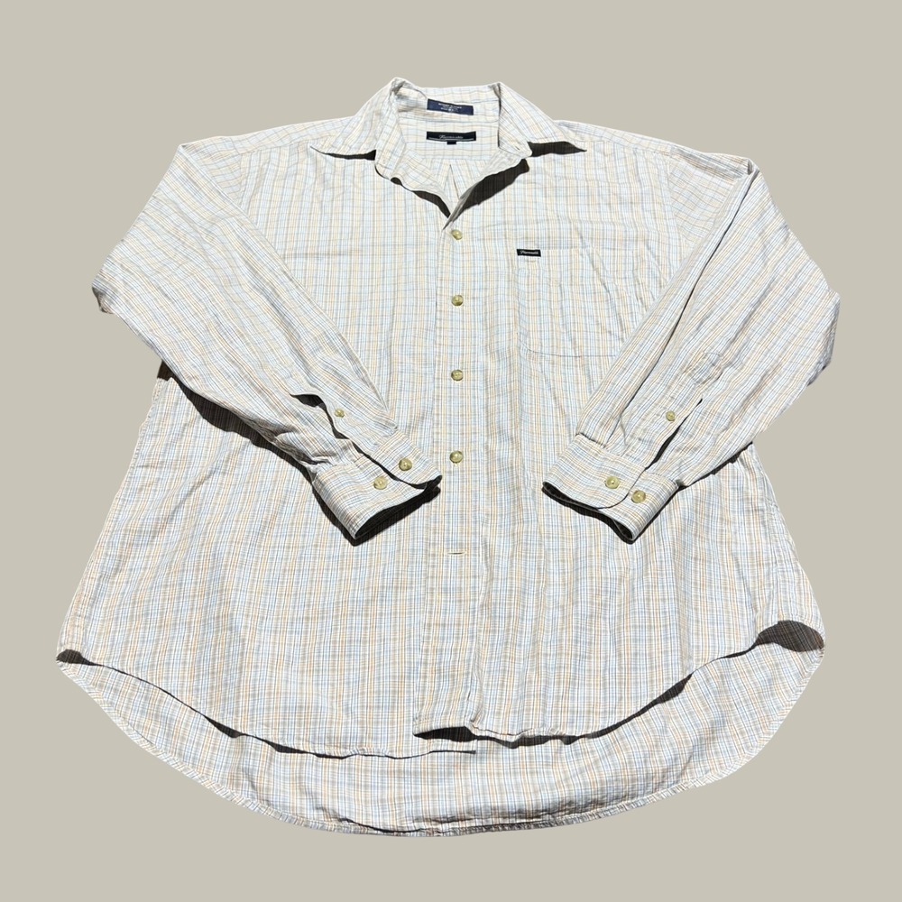 Faconnable Mens Plaid Button Down Shirt Size M Blue Orange Cotton Made in USA